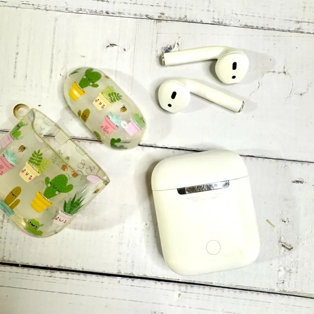 Apple AirPods 1st Generation Model A1602 Case Earbuds and Cute Cacti Cover WORKS
